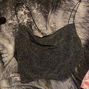 Divided Black Asymmetrical Crop Camisole